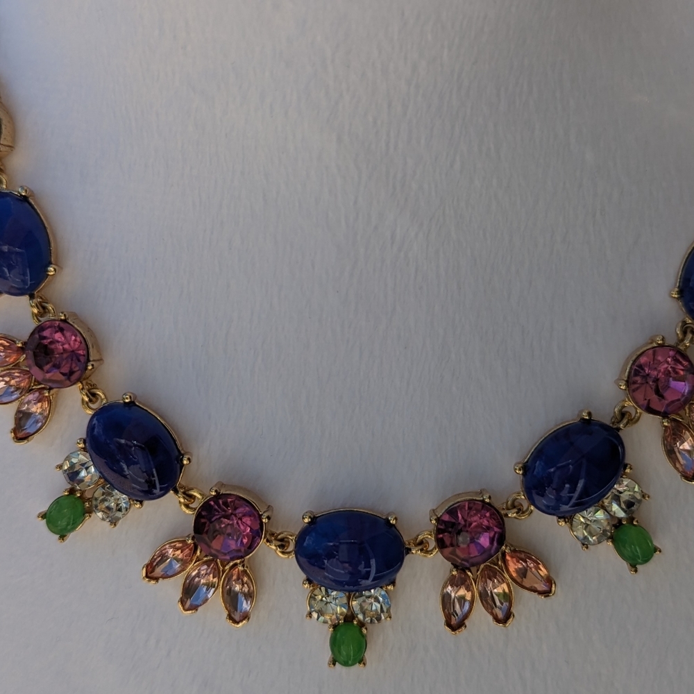 Talbots Multicolor Gemstone Statement Necklace - Blue, Pink, Green, Gold - Picture 3 of 3